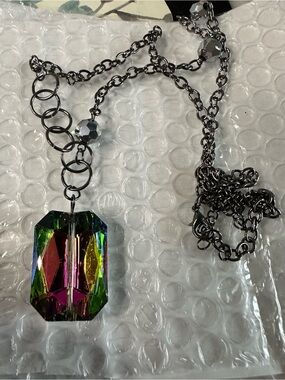 Unlisted Multicolor Crystal Pendant Necklace with Dark Metal Chain